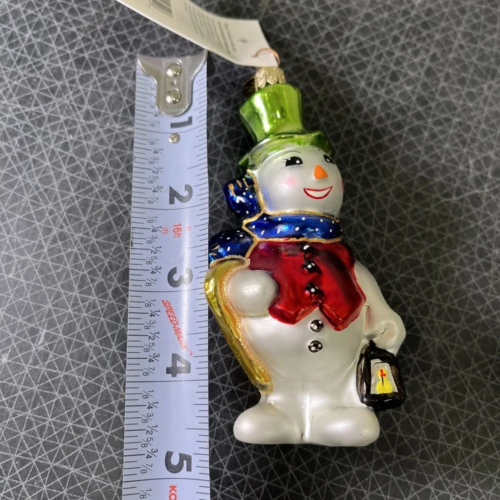 CHRISTOPHER RADKO Icenhowers Snowman Ornament Green Top Hat New, 4.75